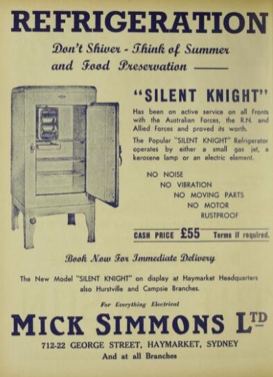 Stock photo of Hallstrom 'Silent Knight' refrigerator advertisement (The Rugby League news, Vol. 27 No. 14, 29 June 1946, Page 2).jpg for Houston and Galena Park, not a photo of a listed shop